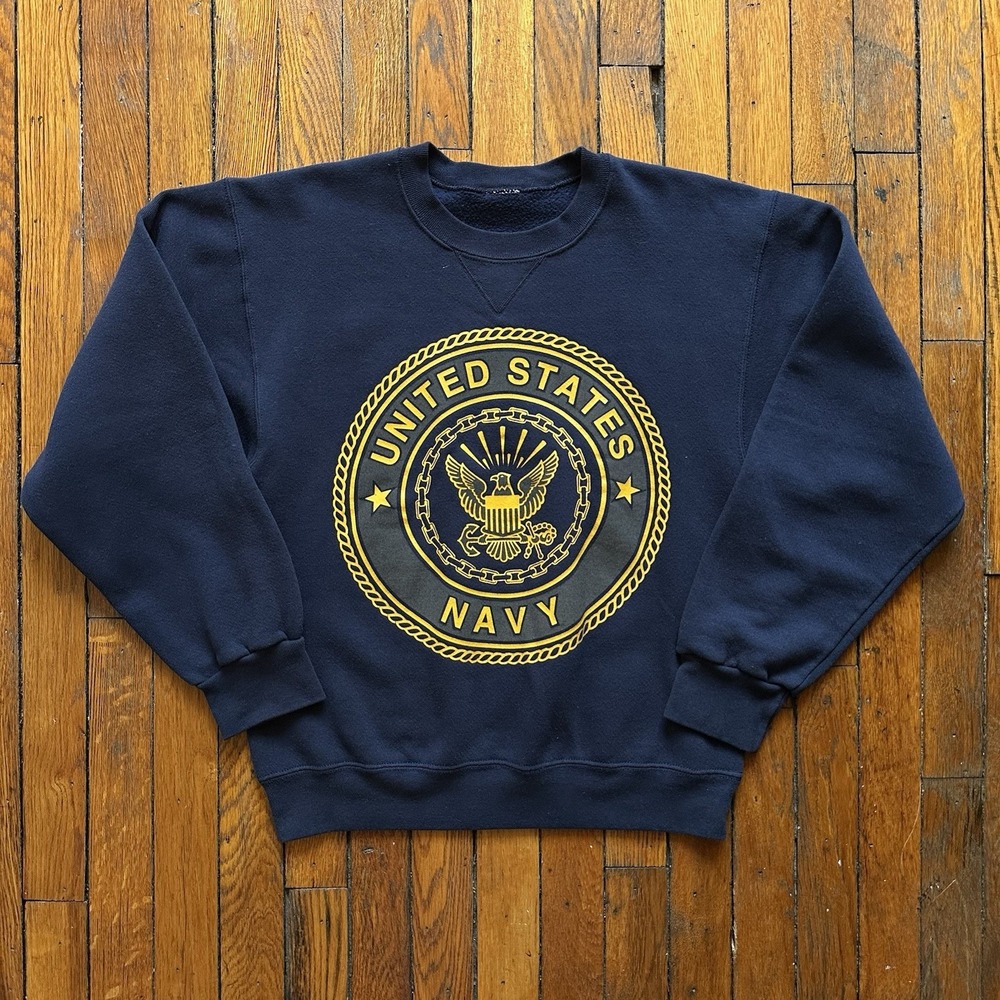 Vtg Y2K United States Navy Crewneck Sweatshirt‎ Men Small Blue Gold Graphic